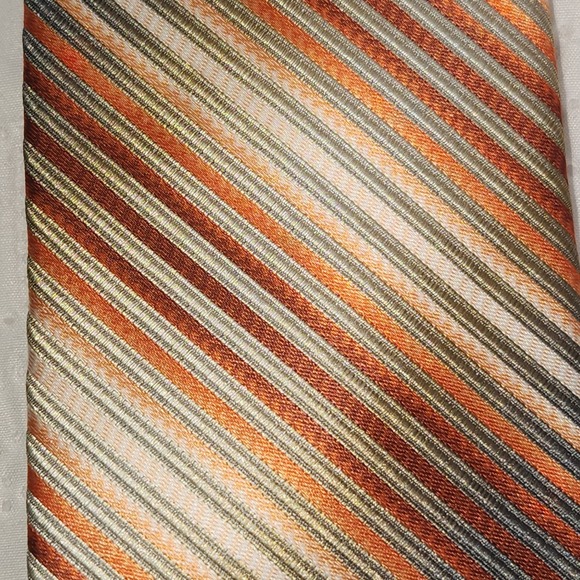 Madison Men's Necktie Diagonal Stripe, Burnt Orange, Grey,‎ Beige Business - Picture 2 of 7